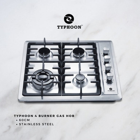 Typhoon 60cm 4 Burner Stainless-Steel Gas Hob