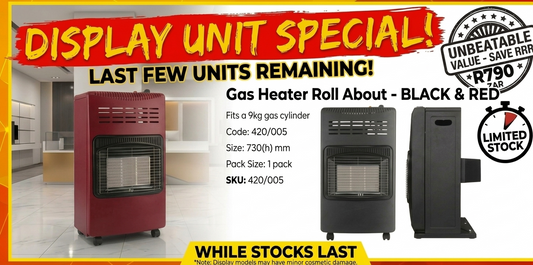 GAS HEATER ROLL ABOUT FLAT BLACK & RED(SPECIAL)
